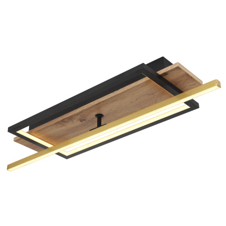 Stropné svietidlo, kov/hliník čierny, MDF so vzhľadom dreva, mosadz, plast opál, niekoľko úrovní cez 17