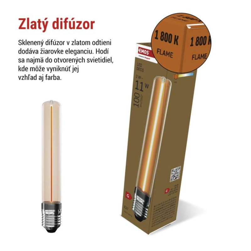 LED žiarovka DECO T30 / E27 / 2 W (11 W) / 100 lm / flame 2