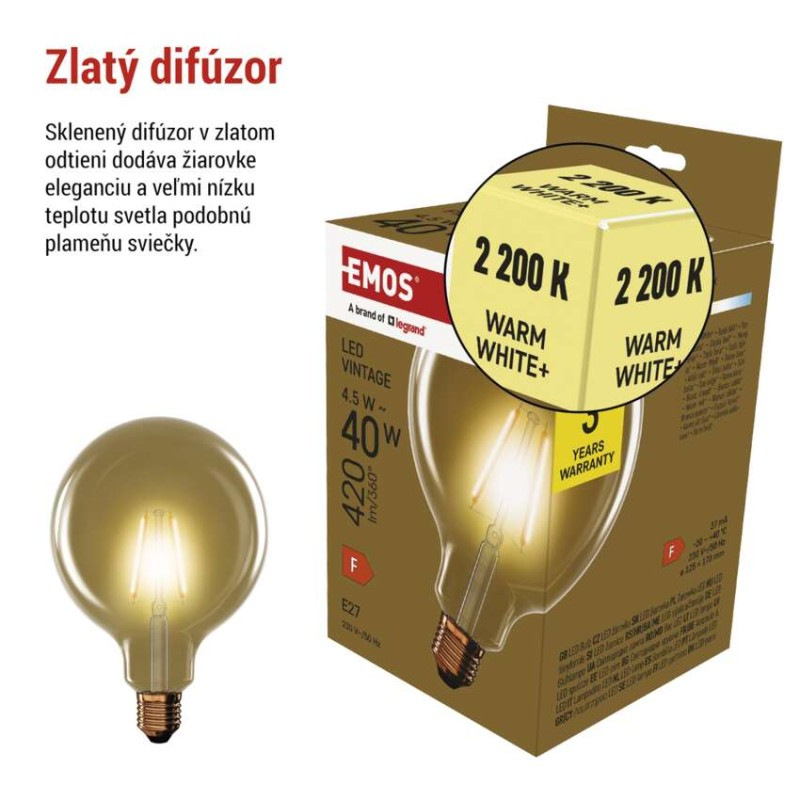 LED žiarovka Vintage G125 / E27 / 4,5 W (40 W) / 420 lm / Teplá biela 2