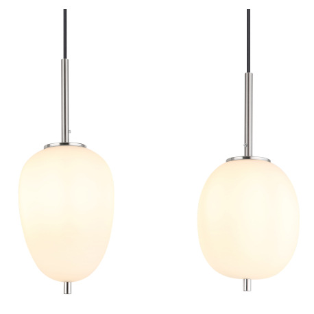 Závesné svietidlo kov nikel matný, sklo biele, kábel PVC čierny, možnosť nastavenia výšky, 4 rôzne s 12