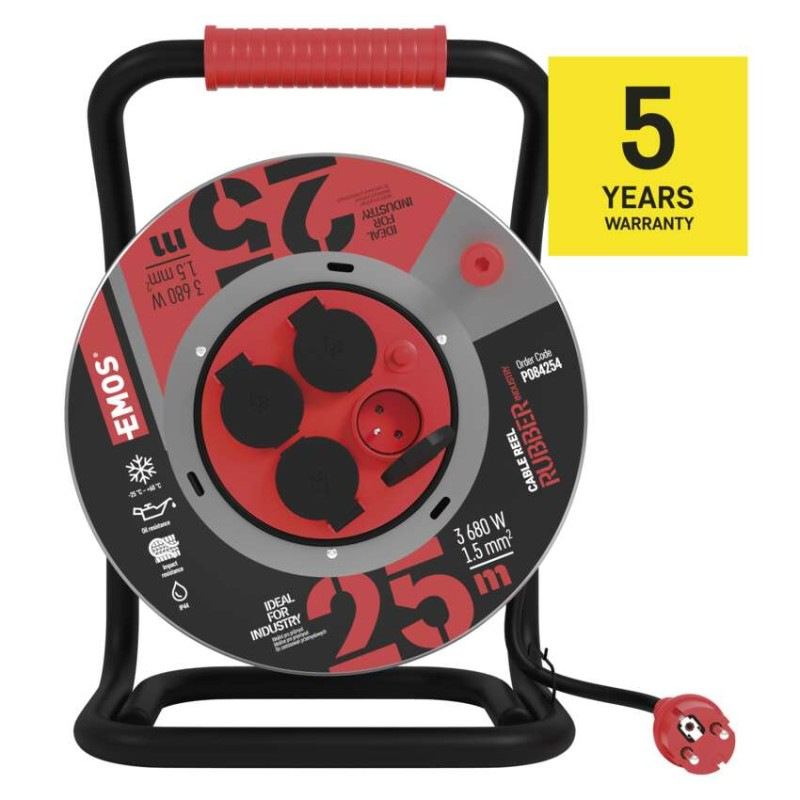 Vonkajší predlžovací kábel na bubne 25 m / 4 zás. / čierny / guma-neoprén / 230V / 1,5 mm2 13