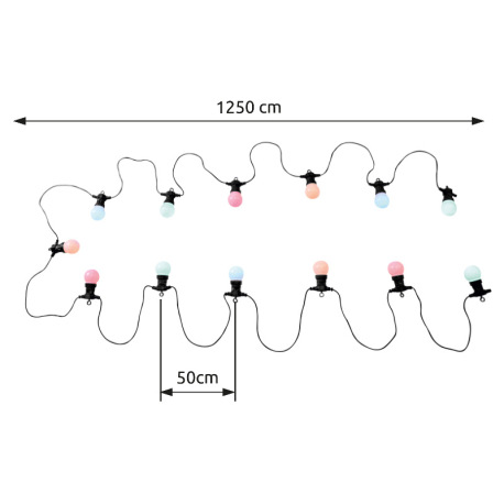 LED svetelná reťaz, čierny plast, plast biely, párty reťaz, pre vonkajšie použitie, IP44, dĺžka kábl 3