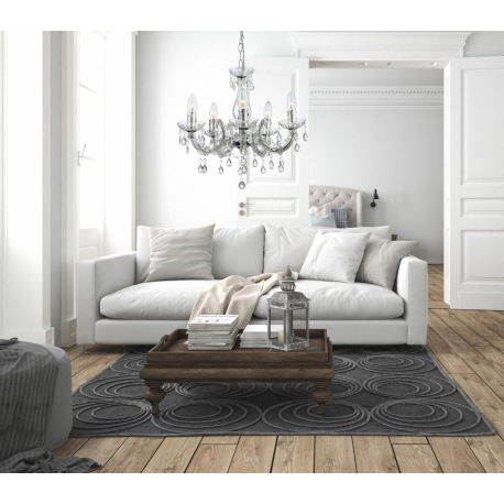 Závesné svietidlo, kov, chróm, akrylové krištále priehľadné, Ø 440, V:1280, bez žiaroviek 5xE14, max 1