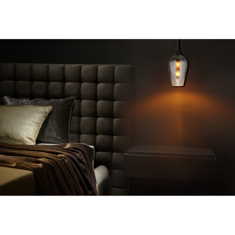 Závesné svietidlo, kov čierny, sklo chrómovej farby, čierny textilný kábel, možnosť skrátenia výšky, 1