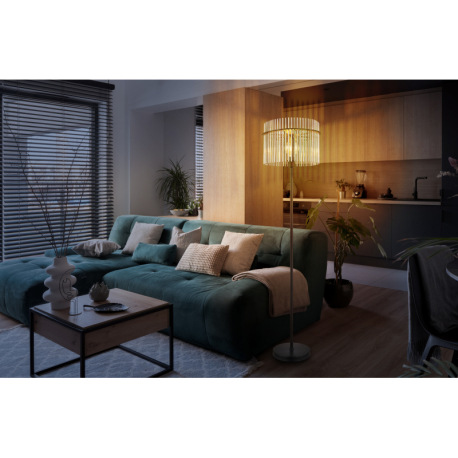 Stojanové svietidlo, kov čierny matný, sklenené tyčinky dymovej farby, kábel PVC čierny, nožný spína 3