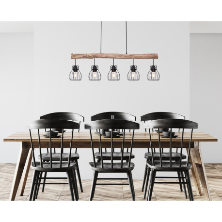 Závesné svietidlo, kov čierny, drevo, DxŠxV:1000x136x1400, bez žiaroviek 5xE27, max. 40W 230V 11