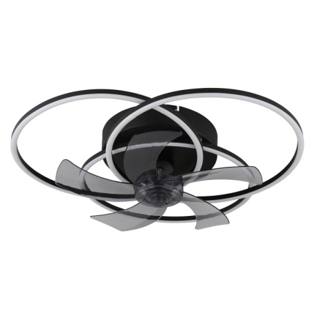 Stropný ventilátor, kov/hliník čierny matný, plast biely/dymový, stmievateľný, nástenný vypínač s vi 14