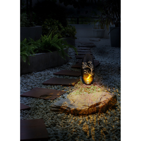 Solárne svietidlo, kov čierny, strieborný, kov zlatý, sklo jantár, imitácia rozbitého skla, vypínač, 1