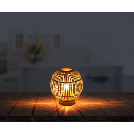 Stolová lampa, drevo, bambus, kábel 1,7 m, vypínač, Ø300, V:335, bez žiarovky 1xE27, max. 60W 230V 1