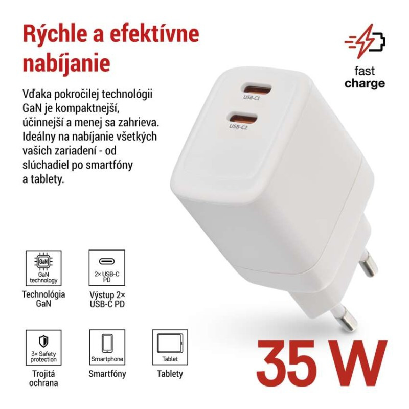 Univerzálny USB adaptér GaN do siete PD 35 W max. 1
