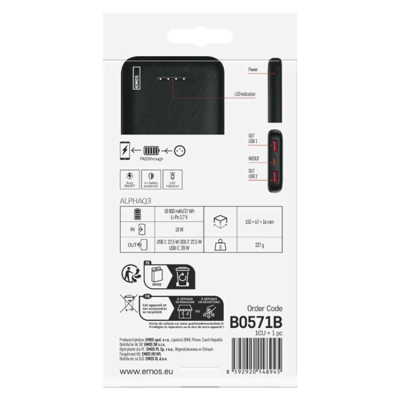 Power bank EMOS AlphaQ3, 10 000 mAh, 22,5 W, čierny 11