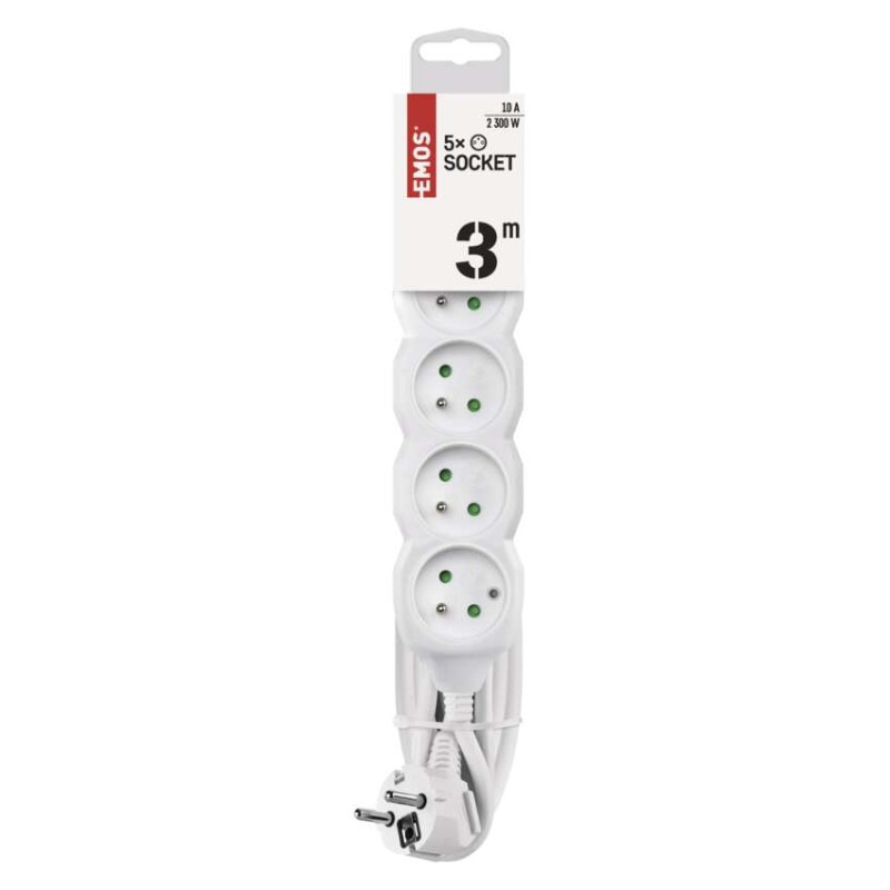 Predlžovací kábel 3 m / 5 zásuviek / biely / PVC / 1 mm2