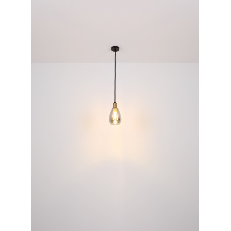 Stropné svietidlo, kov čierny, kov mosadz, dymové sklo, ø: 380mm, V:380mm, bez žiaroviek 3x E27, max 8