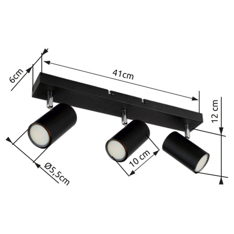 Stropné svietidlo, kov čierny, chrómový, DxŠxV:410x60x120mm, bez žiaroviek 3x GU10, max. 35W 230V 10