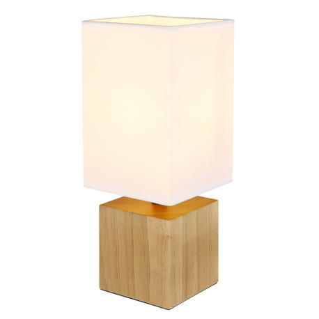 Stolná lampa prírodné drevo, textil biely, kábel PVC čierny, kolískový vypínač na kábli, DxŠxV: 120x