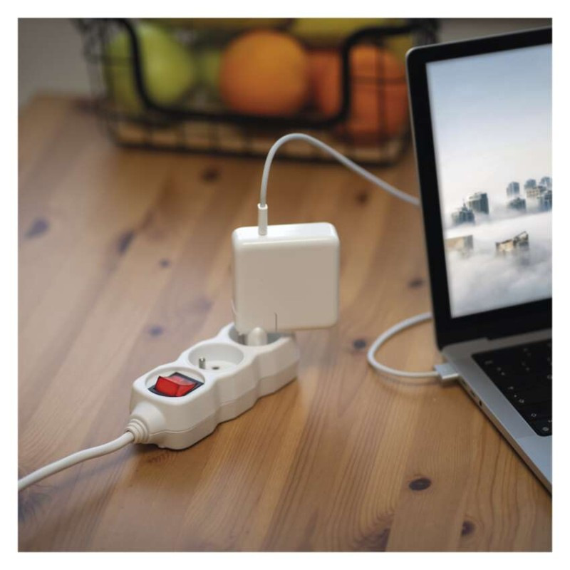 Predlžovací kábel 1,4 m / 2 zásuvky / s vypínačom / biely / PVC / 1 mm2 3