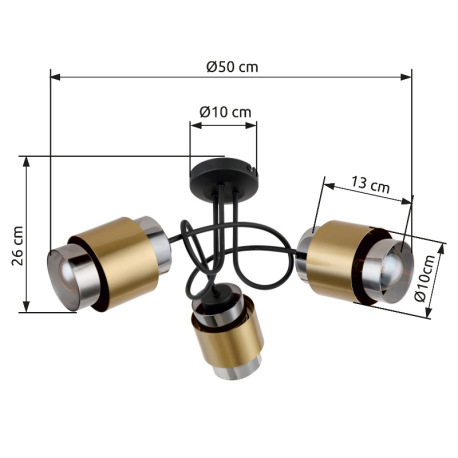 Stropné svietidlo kov čierny matný, sklo dymové, mosadzný krúžok, ø: 500mm, V: 260mm, bez žiaroviek 7