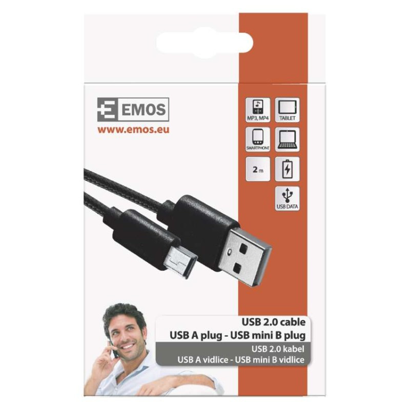 Nabíjací a dátový kábel USB-A 2.0 / mini USB-B 2.0, 2 m, čierny 1