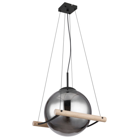 Závesné svietidlo kov čierny matný, drevo prírodnej farby, sklo dymovej farby, kábel PVC čierny, výš 2