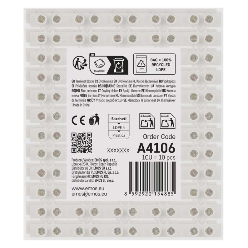 Skrutková svorkovnica 12× 4–6mm2, 450 V, biela, 10 ks 5