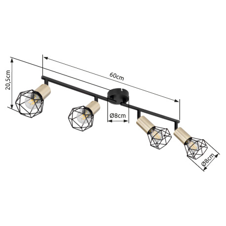 Stropné svietidlo, kov, čierna, starožitná mosadz, nastaviteľné, Ø:600xŠxV:600x80x205, bez žiaroviek 9