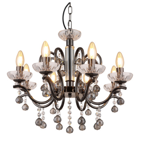 Závesné svietidlo, kov čierny chróm, číre sklenené krištále, krištále dymovej farby, výškovo nastavi 12