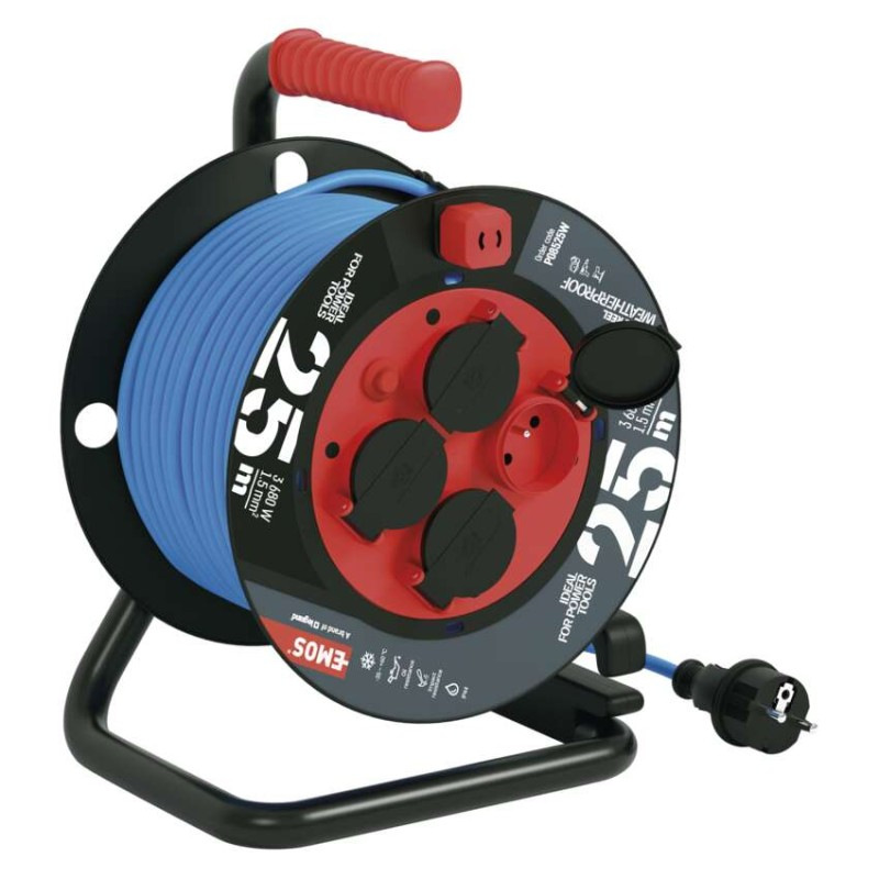 Špeciálny predlžovací kábel na bubne 25 m / 4 zásuvky / PVC/ 230 V / 1,5 mm2 8