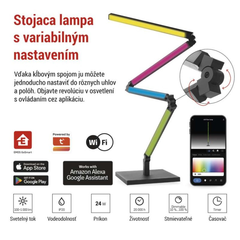 GoSmart LED stojaca lampa, čierna, 175 cm, teplá biela / RGBIC WiFi 1