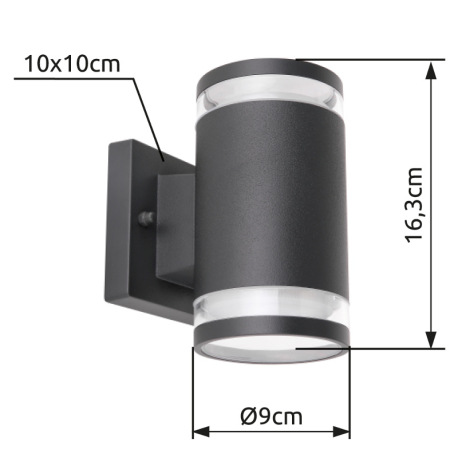 Vonkajšie svietidlo, hliník antracit, sklo priehľadné, svieti hore aj dole, IP44, ŠxV:100x163, H:130 18