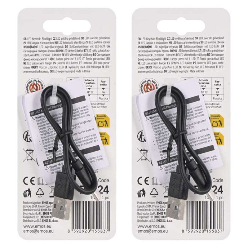 Nabíjacia mini LED baterka - prívesok na kľúče, 100 lm, 12 ks, display box 8