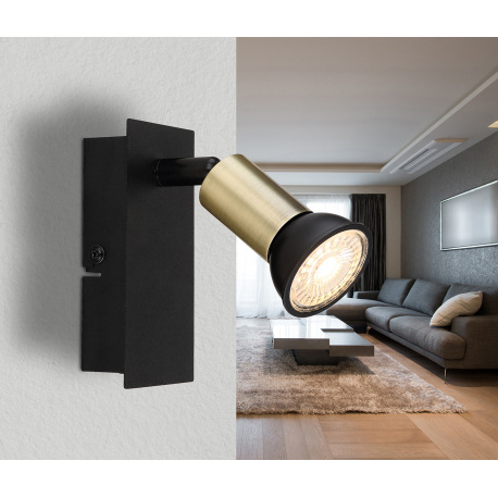 Nástenné svietidlo kov čierny matný, kov zlatej farby, kolískový vypínač na výrobku, ŠxV: 60x105mm, 1