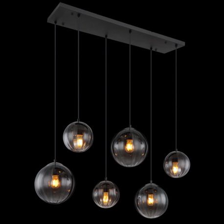 Závesné svietidlo, kov čierny matný, sklo dymovej farby/číre, kábel PVC čierny, možnosť skrátenia vý 9