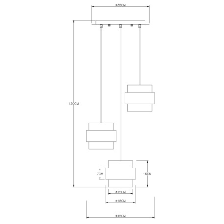Závesné svietidlo, kov čierny matný, sklo, mosadz, ø: 450mm, V: 1200mm, bez žiaroviek 3x E27, max. 6 17