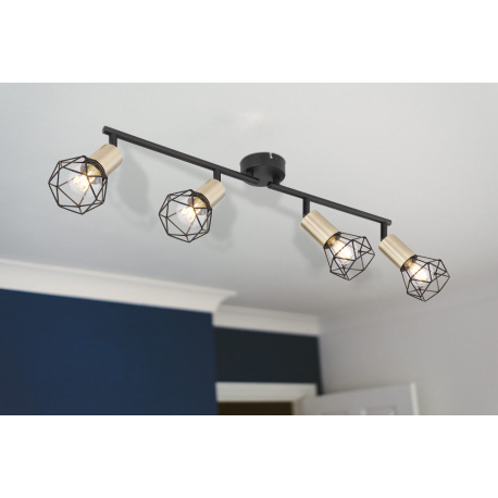 Stropné svietidlo, kov, čierna, starožitná mosadz, nastaviteľné, Ø:600xŠxV:600x80x205, bez žiaroviek 10