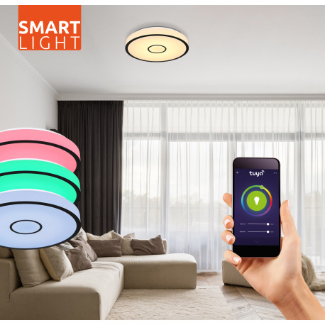 Stropné svietidlo,kov biely,plast opál/čierny,kompatibilné s Google Assistant a Alexa,časovač,pamäť, 1