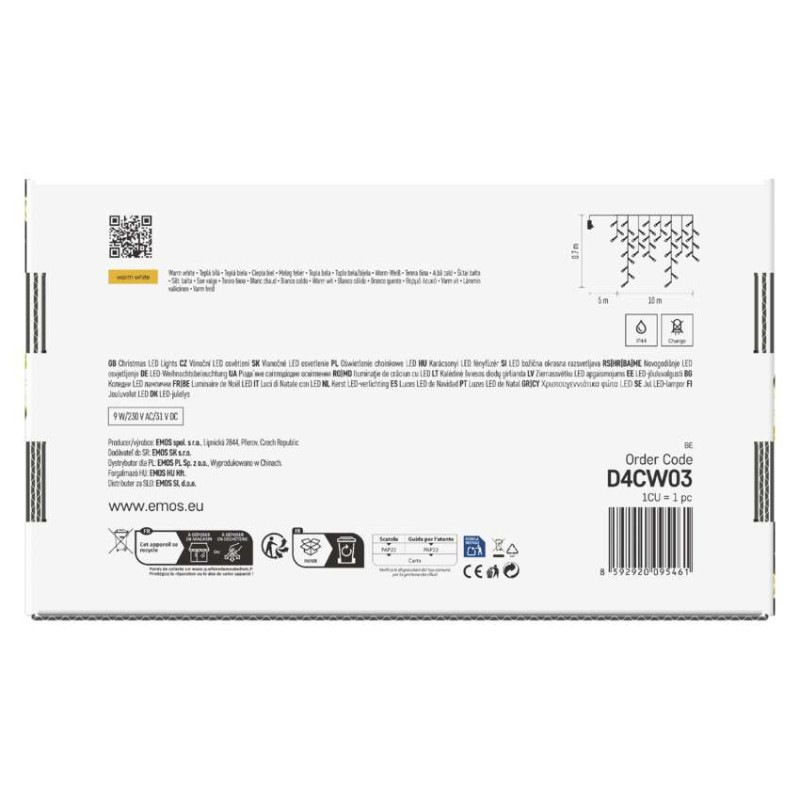 LED vianočné cencúle, 10 m, vonkajšie aj vnútorné, teplá biela, programy 9