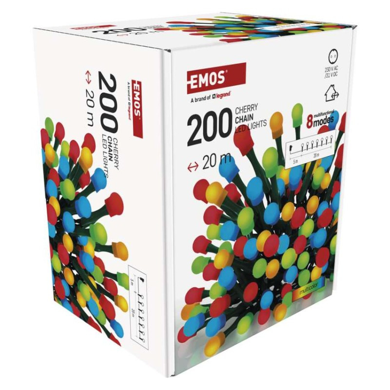 LED vianočná cherry reťaz – guličky, 20 m, vonk. aj vnútor., multicolor, programy, časovač 11