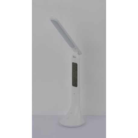 Nabíjateľná stolová lampa, plast, biela, hodiny, kalendár, budík, s adaptérom, zapnutie dotykom, dot 12
