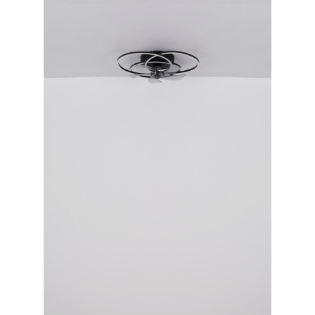 Stropný ventilátor, kov/hliník čierny matný, plast biely/dymový, stmievateľný, nástenný vypínač s vi 10