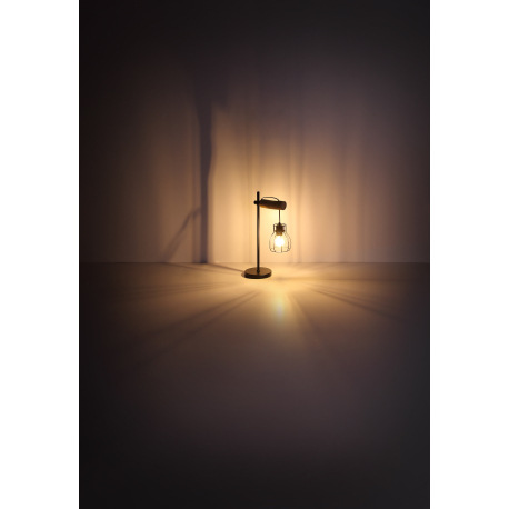 Stolová lampa, čierny kov, drevo, čierny kov, vypínač, DxŠxV: 330x180x550, bez žiarovky 1xE27, max. 16