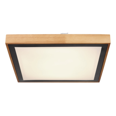 Stropné svietidlo, kov čierny, drevo hnedé, akryl biely, DxŠxV:390x390x90mm, vrátane LED 24W 230V, 2 16