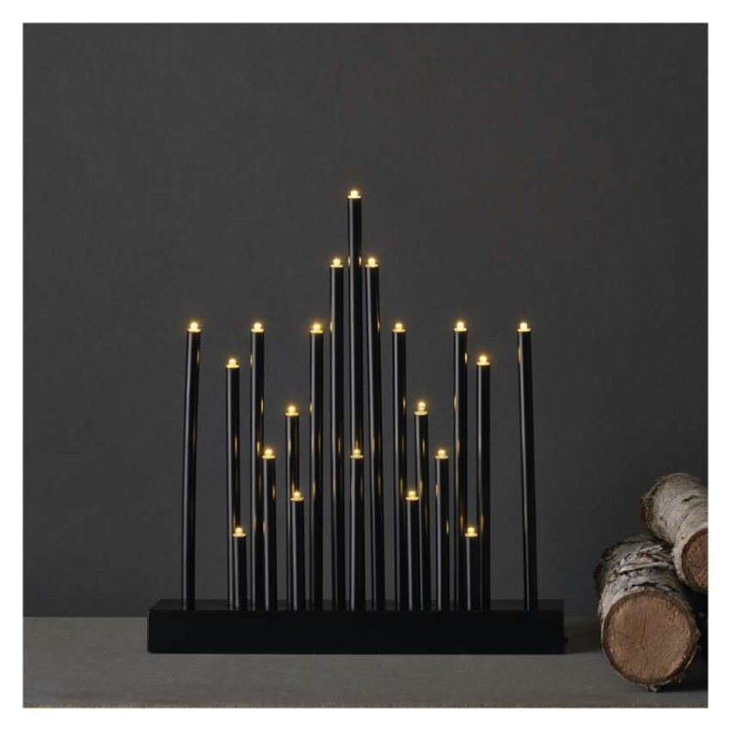 LED svietnik čierny, 27,5 cm, 3x AA, vnútorný, teplá biela, časovač 4