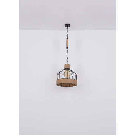 Závesné svietidlo, kov čierny matný, konopné lano hnedé, čierna reťaz, Ø 350, V: 1350, bez žiarovky 7