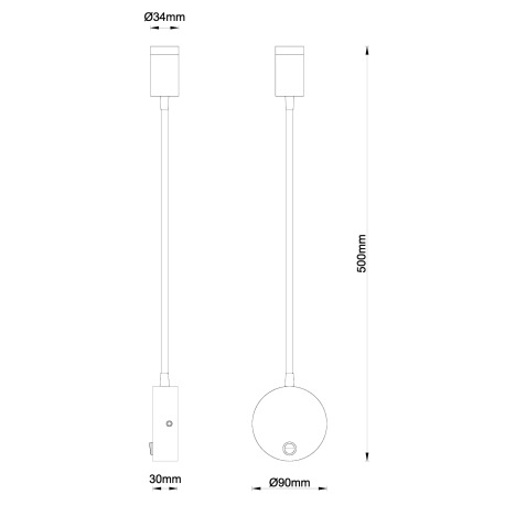 Nástenné svietidlo, kov čierny, plast čierny, Flexo, vypínač, ŠxV:90x500, H:400, vrátane 1xLED 3W 23 9
