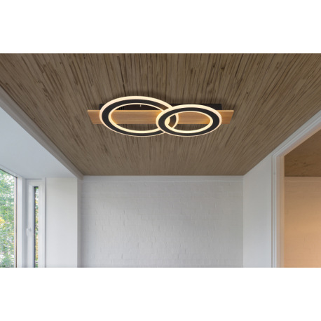 Stropné svietidlo, tmavý plast s imitáciou dreva, matný čierny kov, akryl biely, DxŠxV: 630x350x70mm 1