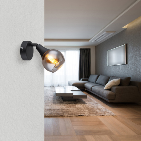 Nástenné svietidlo, kov čierny, sklo dymové, ŠxV: 90x140mm, H: 160mm, bez žiarovky 1xE14, max. 40W 2 8