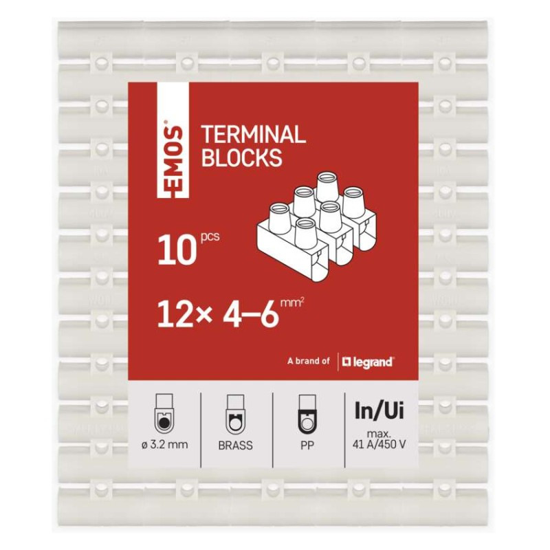 Skrutková svorkovnica 12× 4–6mm2, 450 V, biela, 10 ks 4