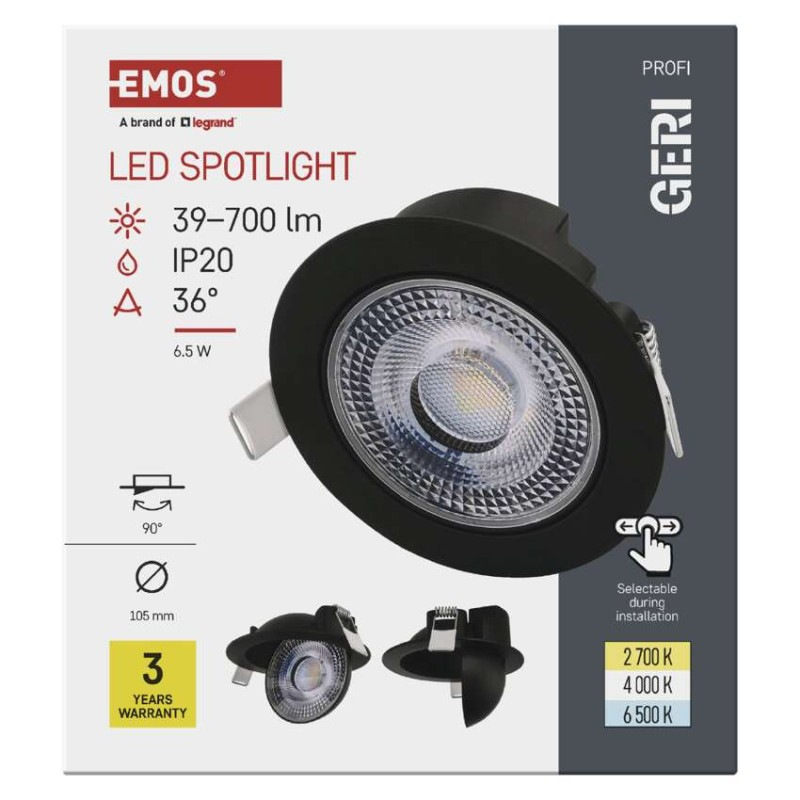 LED SVIETIDLO GERI VST. KR 6,5W 700LM IP20 CCT čierná 8