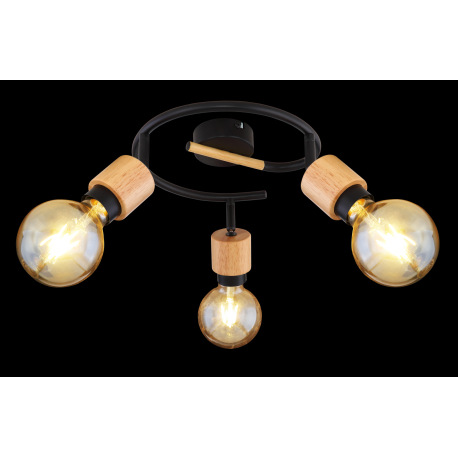 Stropné svietidlo, kov čierny, svetlé drevo, Ø 405, V: 160, bez žiaroviek 3xE27, max. 40W 230V 2