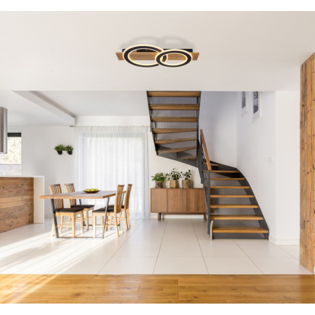 Stropné svietidlo, tmavý plast s imitáciou dreva, matný čierny kov, akryl biely, DxŠxV: 630x350x70mm 10